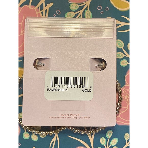 Rachel Parcell Gold Tone Large Hoop Crystal Embellished Earrings NWT - Picture 3 of 4